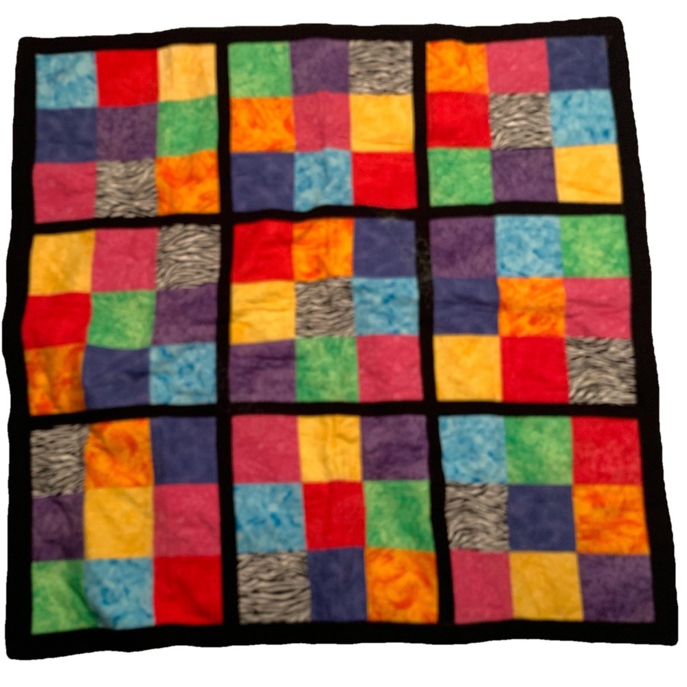 Handmade Patchwork Quilt Throw‎ Blanket Reversible Peace Sign 38"x39" Signed